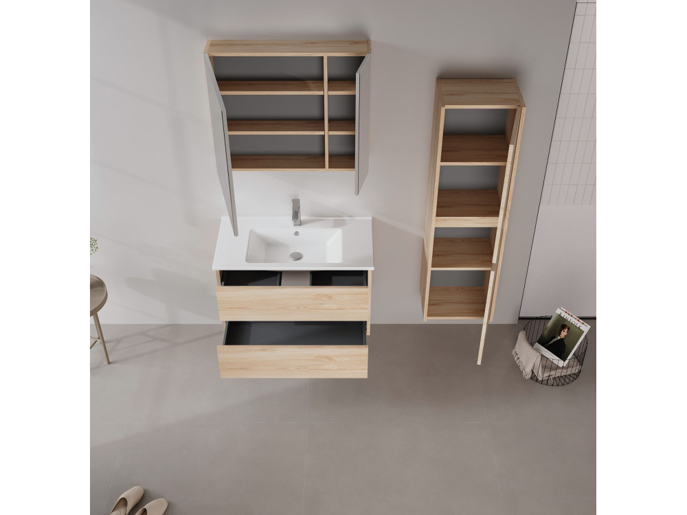 Set mobile lavabo con specchio (2 pezzi) "Side 85 v2" - 85 x 45 x 52 cm - Rovere