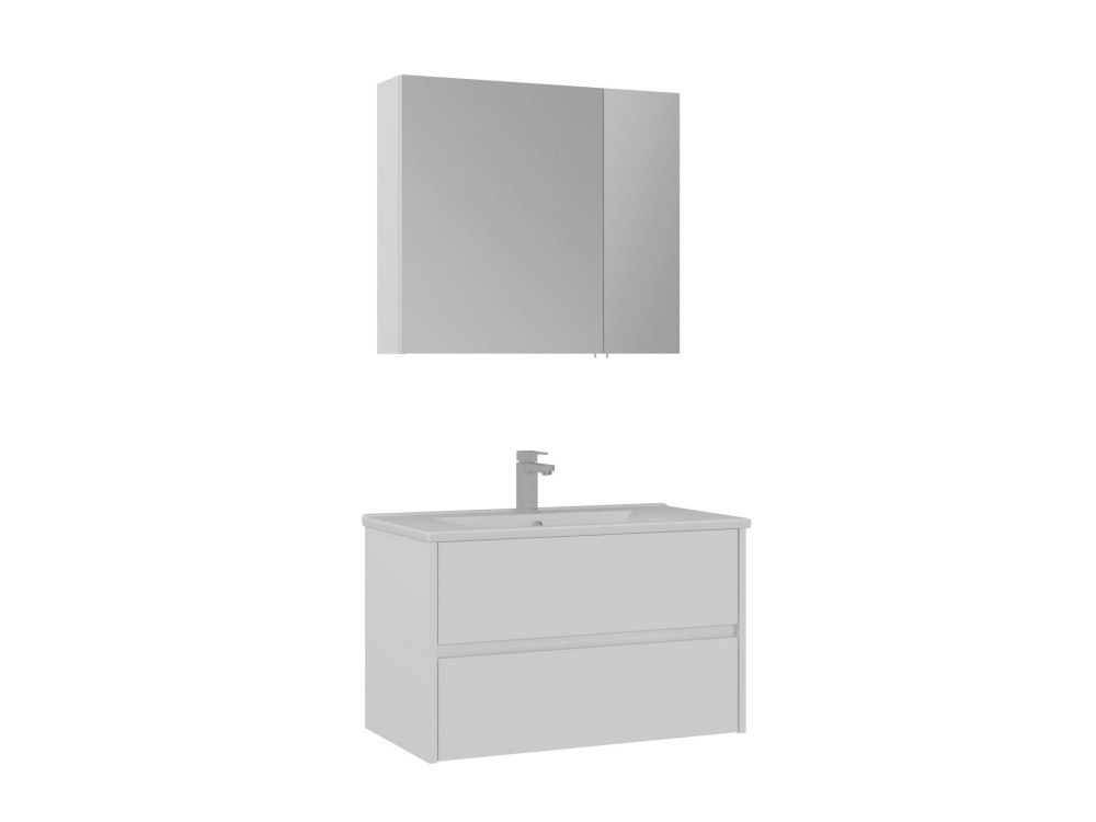 Set mobile lavabo con specchio (2 pezzi) "Side 85 v2" - 85 x 45 x 52 cm - Bianco opaco