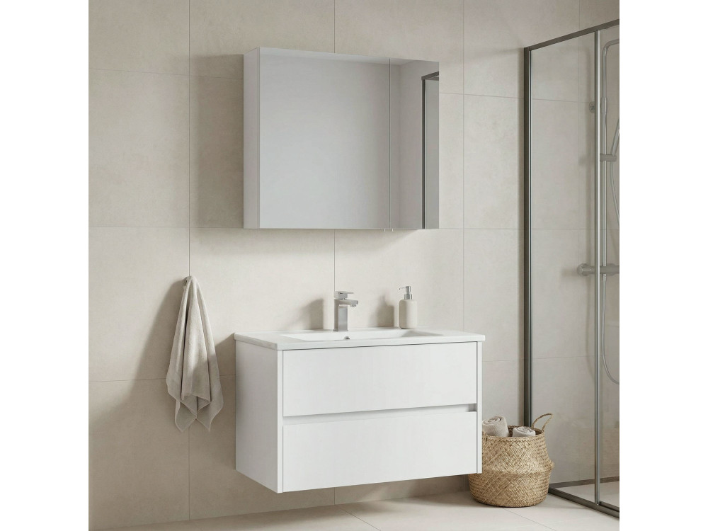 Set mobile lavabo con specchio (2 pezzi) "Side 85 v2" - 85 x 45 x 52 cm - Bianco opaco