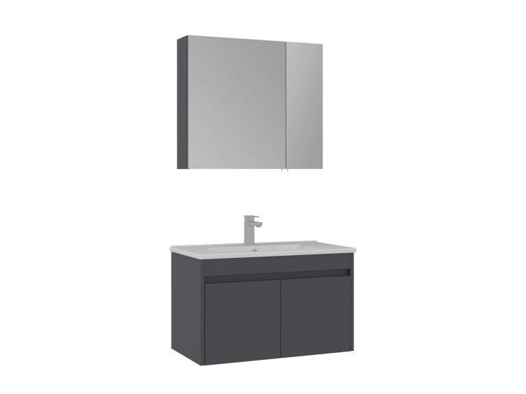Set mobile lavabo con specchio (2 pezzi) "Side 85 v2" - 85 x 45 x 52 cm - Antracite opaco