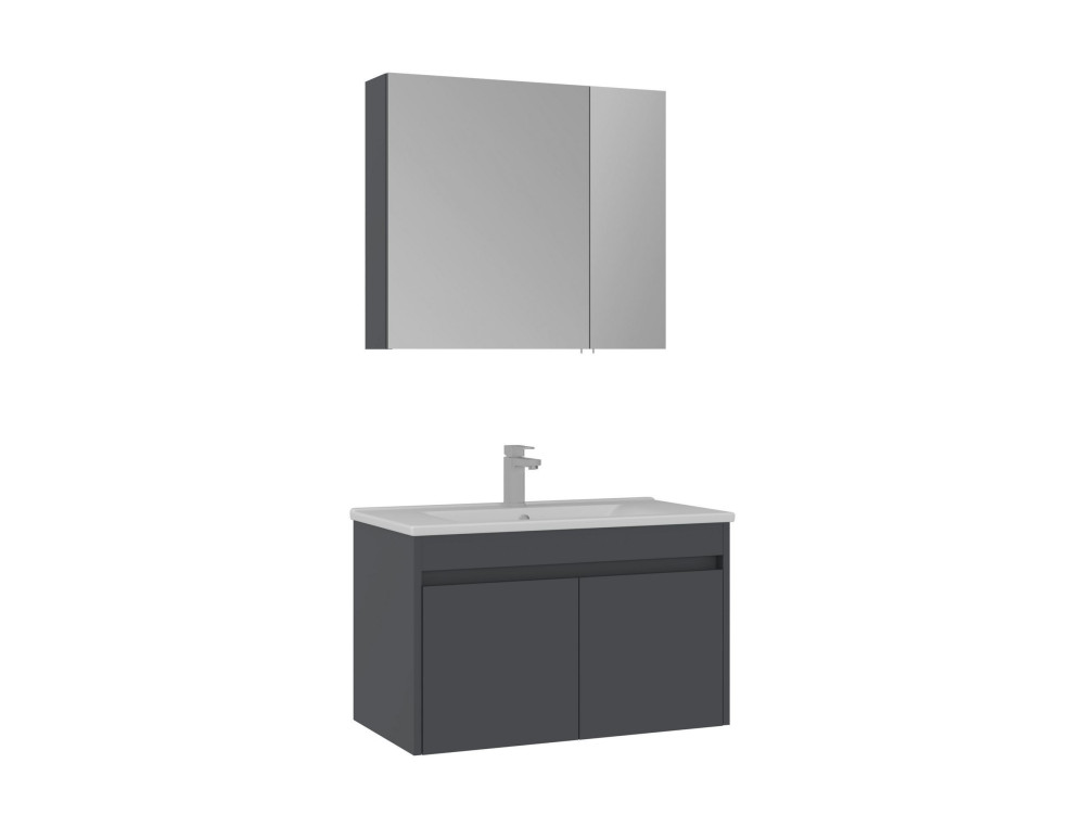 Set mobile lavabo con specchio (2 pezzi) "Side 85 v2" - 85 x 45 x 52 cm - Antracite opaco