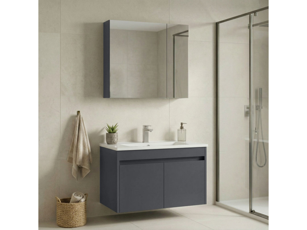 Set mobile lavabo con specchio (2 pezzi) "Side 85 v2" - 85 x 45 x 52 cm - Antracite opaco
