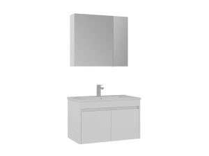 Set mobile lavabo con specchio (2 pezzi) "Side 85 v2" - 85 x 45 x 52 cm - Bianco opaco