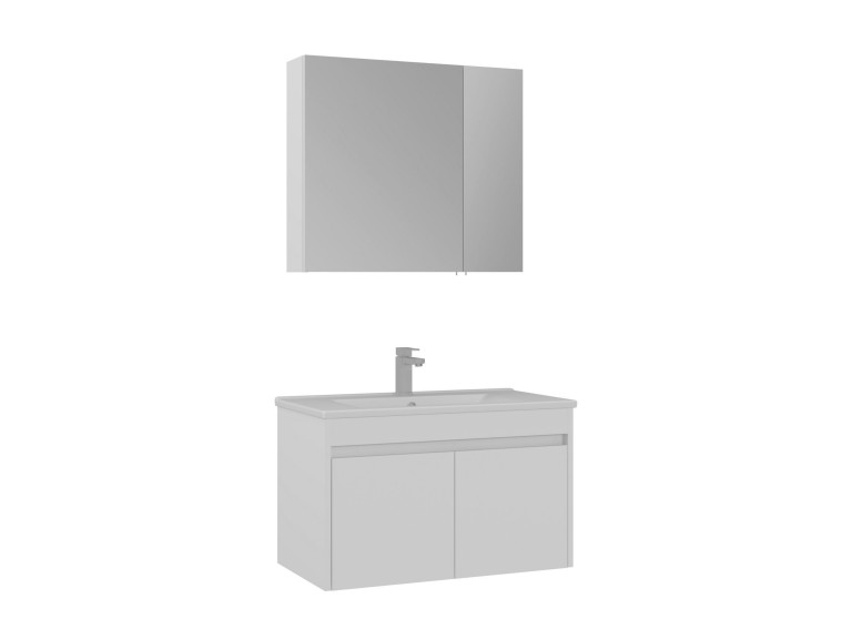 Set mobile lavabo con specchio (2 pezzi) "Side 85 v2" - 85 x 45 x 52 cm - Bianco opaco