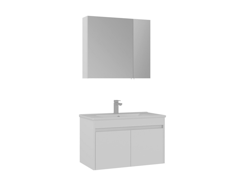 Set mobile lavabo con specchio (2 pezzi) "Side 85 v2" - 85 x 45 x 52 cm - Bianco opaco