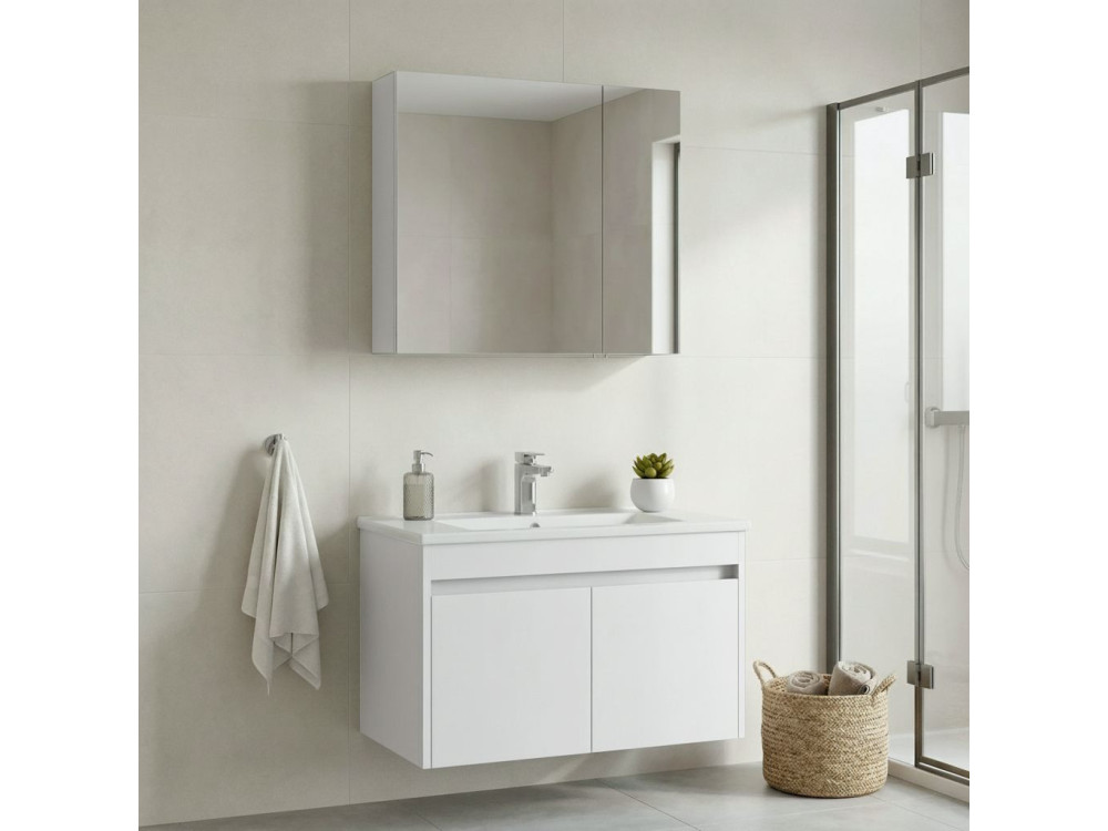 Set mobile lavabo con specchio (2 pezzi) "Side 85 v2" - 85 x 45 x 52 cm - Bianco opaco