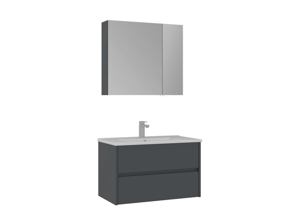 Set mobile lavabo con specchio (2 pezzi) "Side 85 v2" - 85 x 45 x 52 cm - Antracite opaco