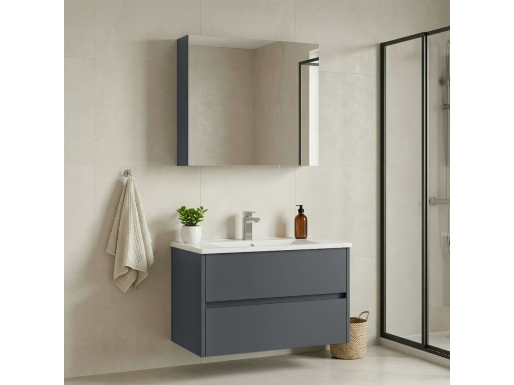 Set mobile lavabo con specchio (2 pezzi) "Side 85 v2" - 85 x 45 x 52 cm - Antracite opaco