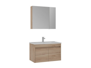 Set mobile lavabo con specchio (2 pezzi) "Side 85 v2" - 85 x 45 x 52 cm - Rovere