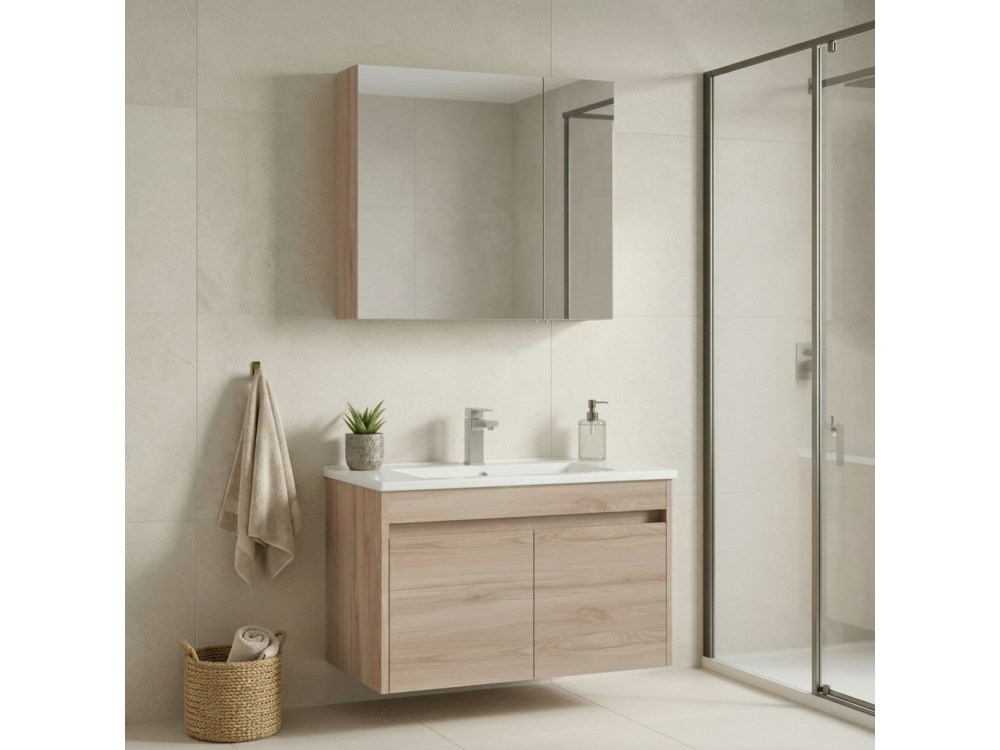 Set mobile lavabo con specchio (2 pezzi) "Side 85 v2" - 85 x 45 x 52 cm - Rovere