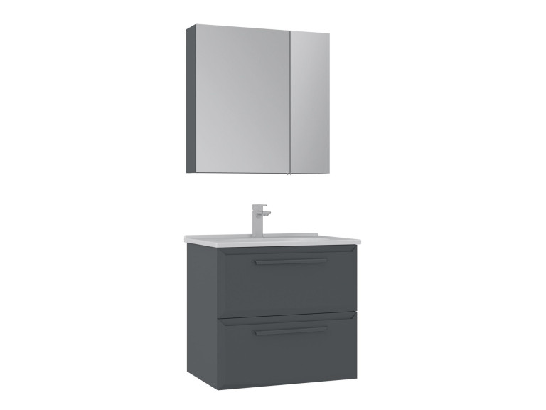 Set mobile lavabo con specchio (2 pezzi) "Nuvola 65 v2" - 65 x 50 x 62 cm - Antracite