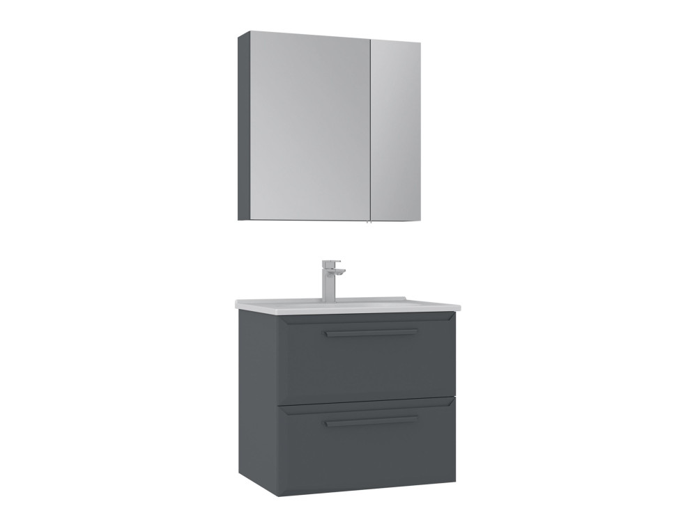 Set mobile lavabo con specchio (2 pezzi) "Nuvola 65 v2" - 65 x 50 x 62 cm - Antracite