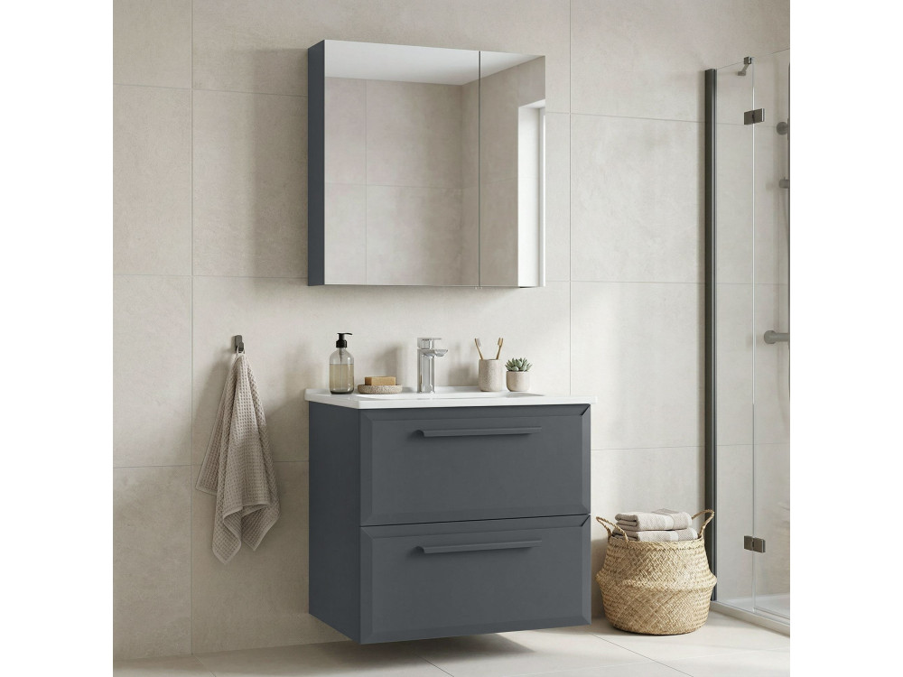 Set mobile lavabo con specchio (2 pezzi) "Nuvola 65 v2" - 65 x 50 x 62 cm - Antracite
