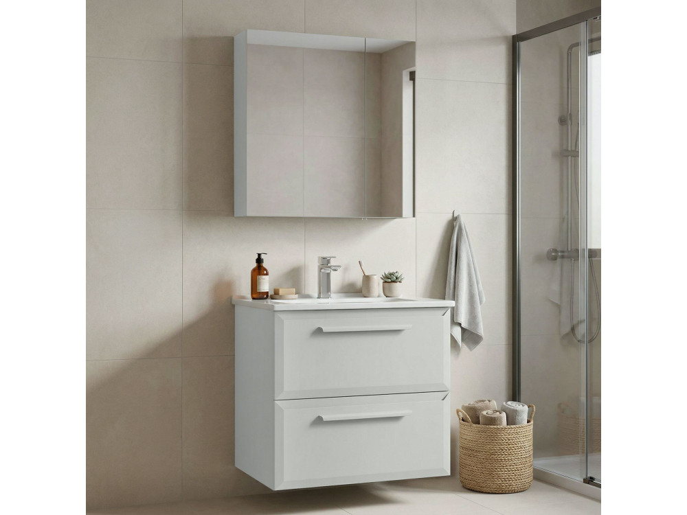 Set mobile lavabo con specchio (2 pezzi) "Nuvola 65 v2" - 65 x 50 x 62 cm - Cashmere