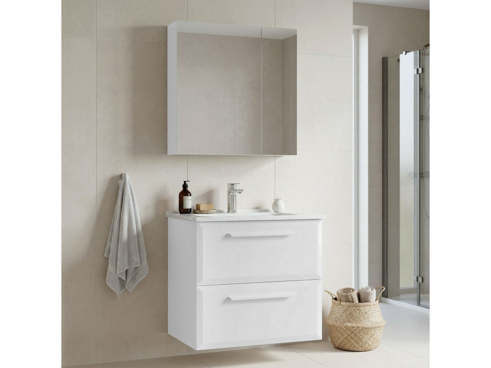 Set mobile lavabo con specchio (2 pezzi) "Nuvola 65 v2" - 65 x 50 x 62 cm - Bianco
