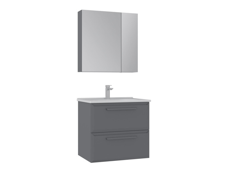Set mobile lavabo con specchio (2 pezzi) "Nuvola 65 v2" - 65 x 50 x 62 cm - Grigio