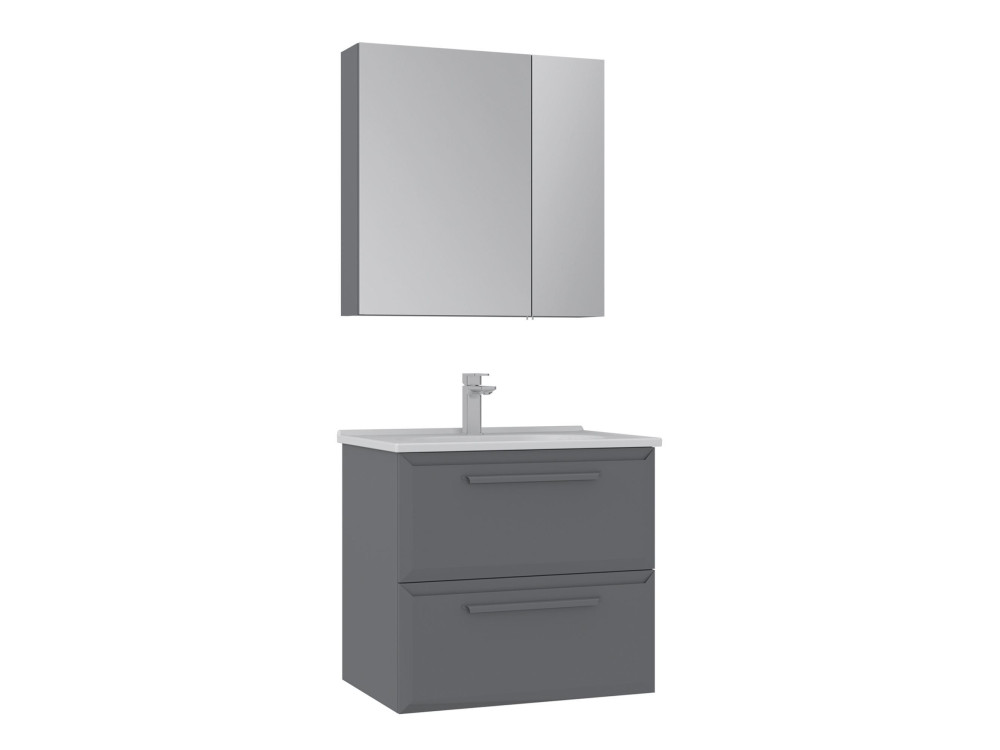 Set mobile lavabo con specchio (2 pezzi) "Nuvola 65 v2" - 65 x 50 x 62 cm - Grigio