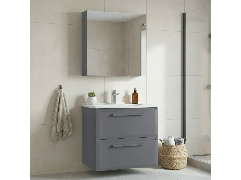 Set mobile lavabo con specchio (2 pezzi) "Nuvola 65 v2" - 65 x 50 x 62 cm - Grigio