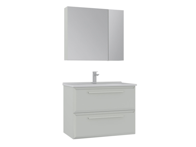 Set mobile lavabo con specchio (2 pezzi) "Nuvola 80 v2" - 80 x 50 x 62 cm - Cashmere