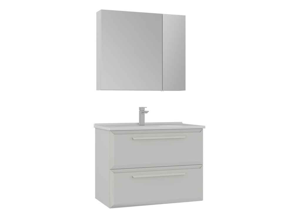 Set mobile lavabo con specchio (2 pezzi) "Nuvola 80 v2" - 80 x 50 x 62 cm - Cashmere