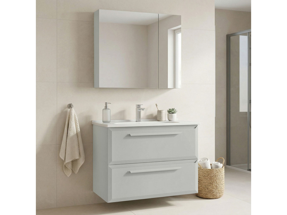 Set mobile lavabo con specchio (2 pezzi) "Nuvola 80 v2" - 80 x 50 x 62 cm - Cashmere