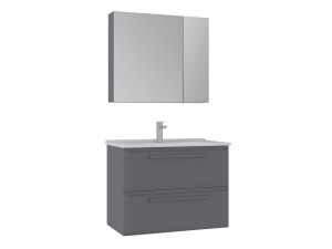 Set mobile lavabo con specchio (2 pezzi) "Nuvola 80 v2" - 80 x 50 x 62 cm - Grigio