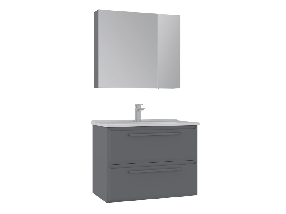 Set mobile lavabo con specchio (2 pezzi) "Nuvola 80 v2" - 80 x 50 x 62 cm - Grigio