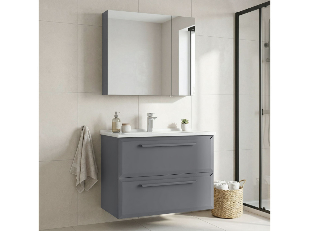 Set mobile lavabo con specchio (2 pezzi) "Nuvola 80 v2" - 80 x 50 x 62 cm - Grigio