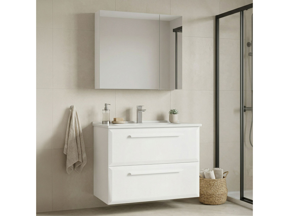 Set mobile lavabo con specchio (2 pezzi) "Nuvola 80 v2" - 80 x 50 x 62 cm - Bianco
