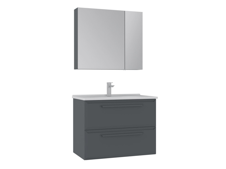 Set mobile lavabo con specchio (2 pezzi) "Nuvola 80 v2" - 80 x 50 x 62 cm - Antracite