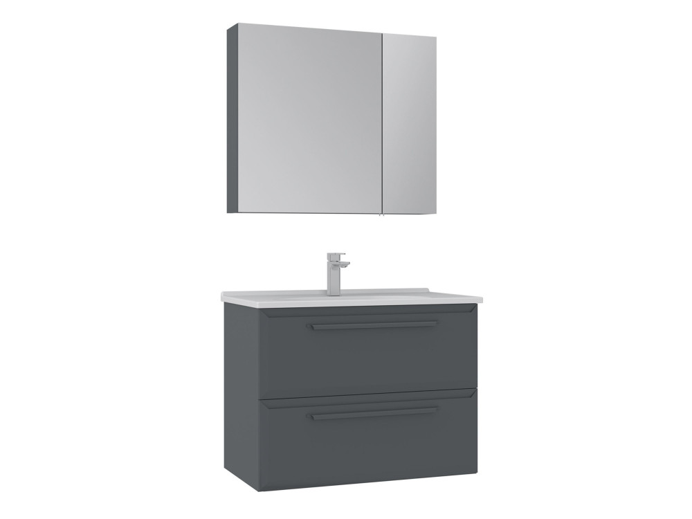 Set mobile lavabo con specchio (2 pezzi) "Nuvola 80 v2" - 80 x 50 x 62 cm - Antracite