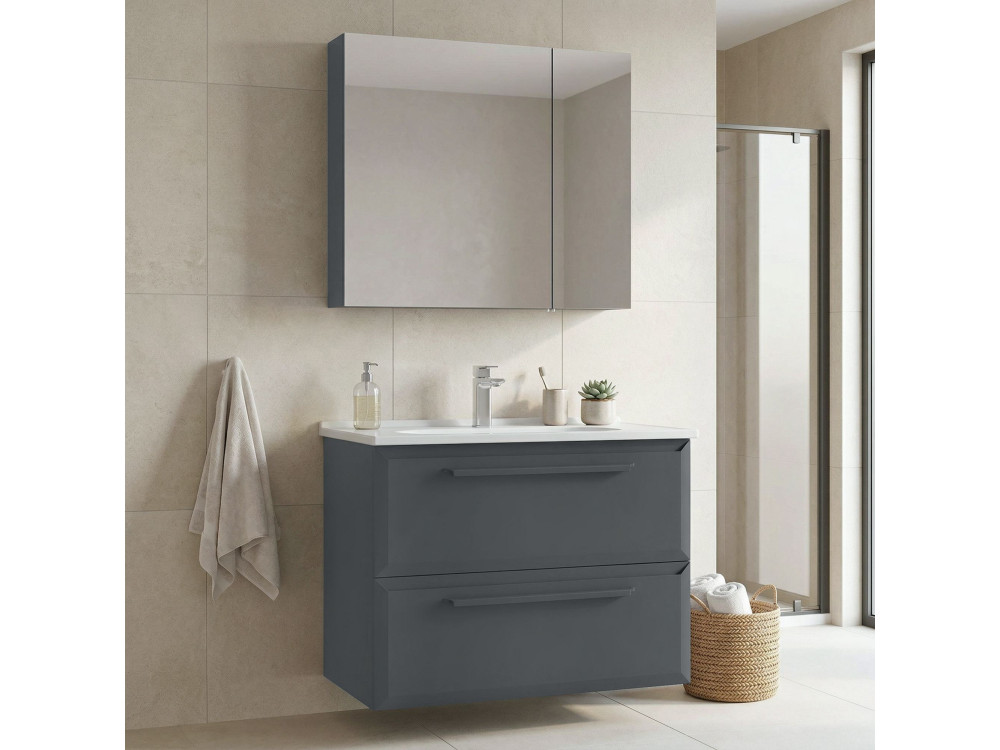 Set mobile lavabo con specchio (2 pezzi) "Nuvola 80 v2" - 80 x 50 x 62 cm - Antracite