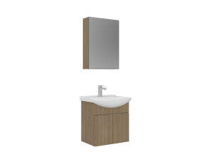 Set mobile lavabo con specchio (2 pezzi) "Purus 55" - 55 x 50 x 58 cm - Rovere