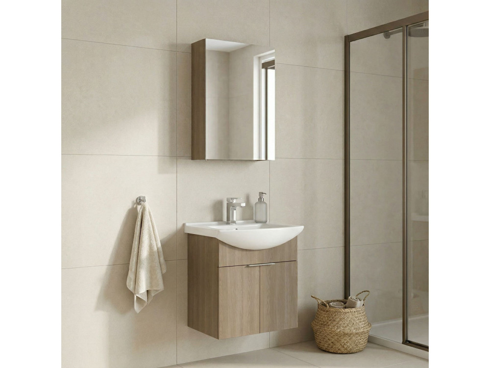 Set mobile lavabo con specchio (2 pezzi) "Purus 55" - 55 x 50 x 58 cm - Rovere