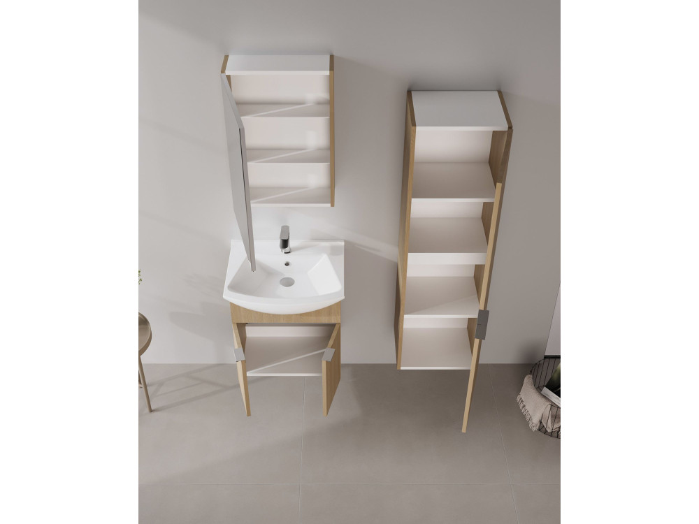 Set mobile lavabo con specchio (2 pezzi) "Purus 55" - 55 x 50 x 58 cm - Rovere
