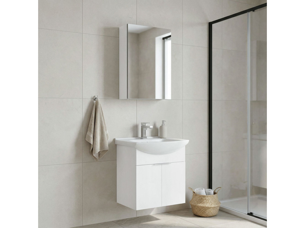 Set mobile lavabo con specchio (2 pezzi) "Purus 55" - 55 x 50 x 58 cm - Bianco