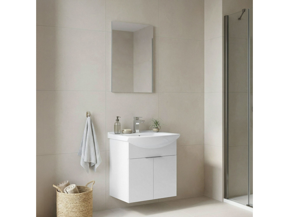 Set mobile lavabo con specchio (2 pezzi) "Purus 55" - 55 x 50 x 58 cm - Bianco