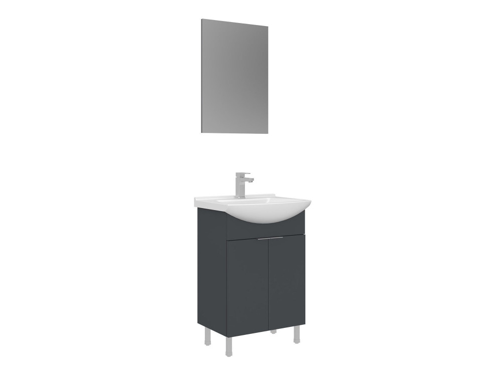 Set mobile lavabo con specchio (2 pezzi) "Purus 55" - 55 x 2 x 83 cm - Antracite opaco