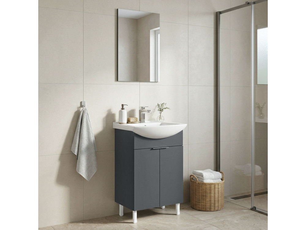 Set mobile lavabo con specchio (2 pezzi) "Purus 55" - 55 x 2 x 83 cm - Antracite opaco