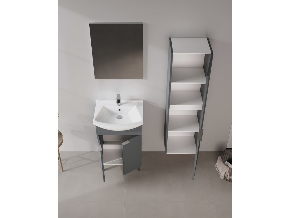Set mobile lavabo con specchio (2 pezzi) "Purus 55" - 55 x 2 x 83 cm - Antracite opaco
