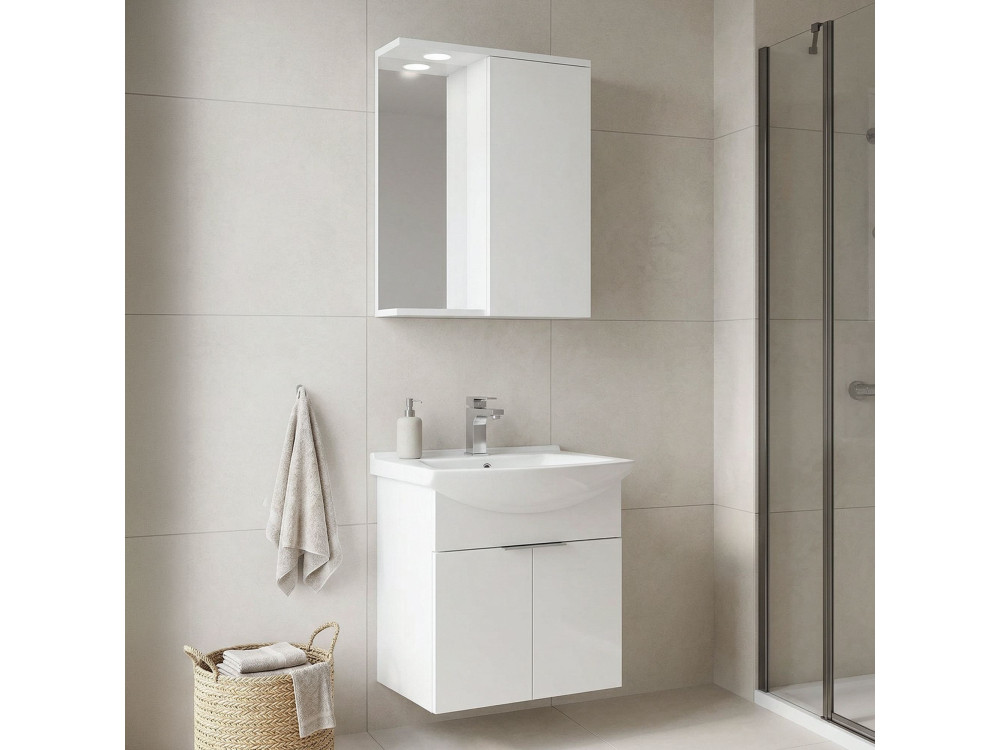 Set mobile lavabo con specchio (2 pezzi) "Purus 55" - 55 x 50 x 58 cm - Bianco
