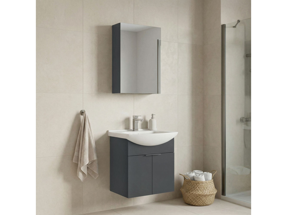 Set mobile lavabo con specchio (2 pezzi) "Purus 55" - 55 x 50 x 58 cm - Antracite opaco