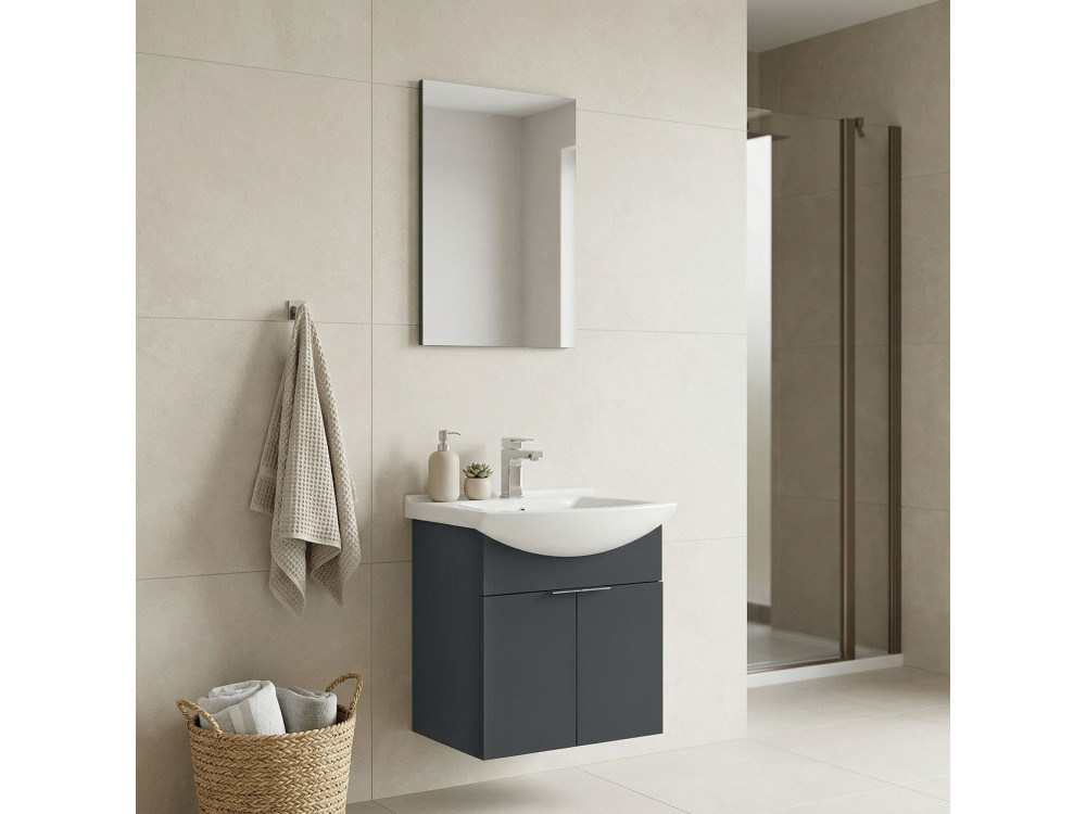 Set mobile lavabo con specchio (2 pezzi) "Purus 55" - 55 x 50 x 58 cm - Antracite opaco