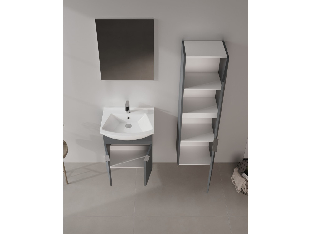 Set mobile lavabo con specchio (2 pezzi) "Purus 55" - 55 x 50 x 58 cm - Antracite opaco