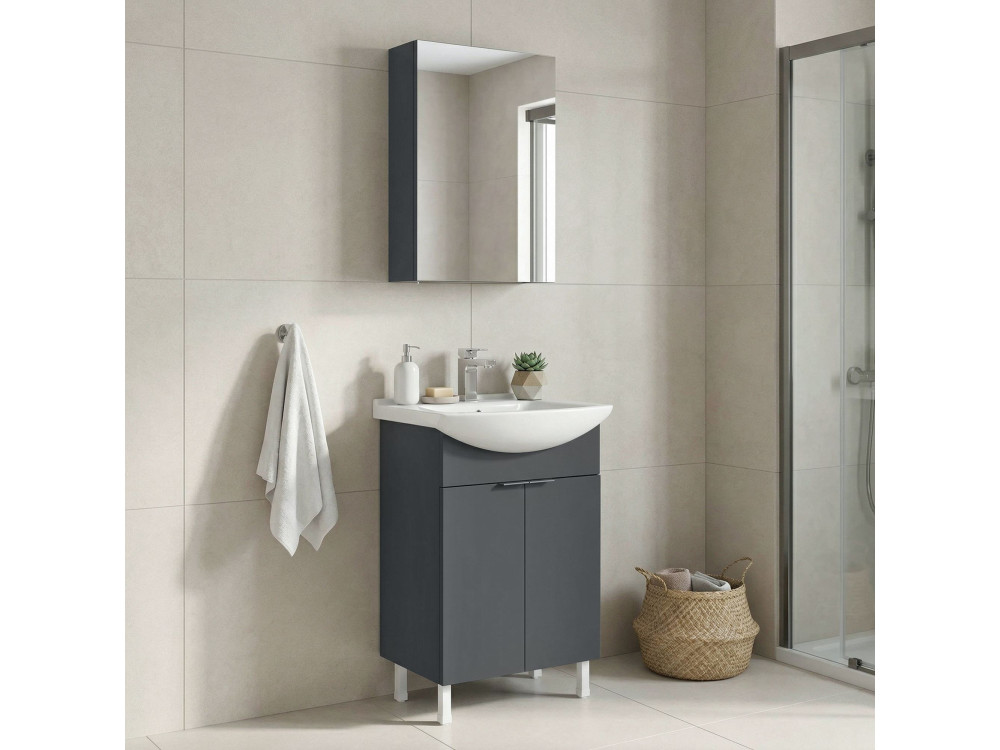 Set mobile lavabo con specchio (2 pezzi) "Purus 55" - 55 x 50 x 83 cm - Antracite opaco