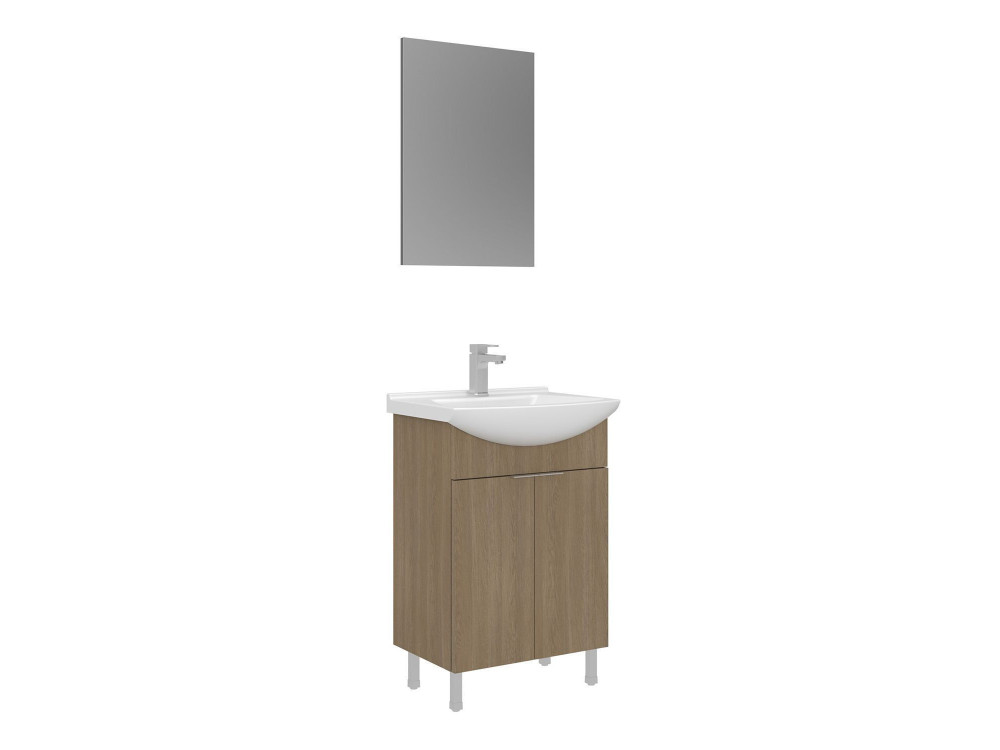 Set mobile lavabo con specchio (2 pezzi) "Purus 55" - 55 x 2 x 83 cm - Rovere