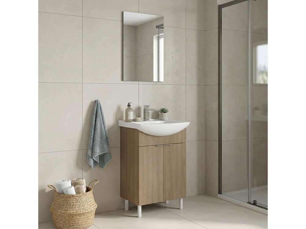 Set mobile lavabo con specchio (2 pezzi) "Purus 55" - 55 x 2 x 83 cm - Rovere