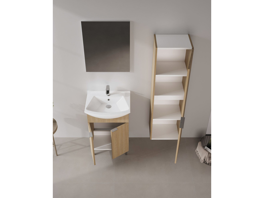Set mobile lavabo con specchio (2 pezzi) "Purus 55" - 55 x 2 x 83 cm - Rovere