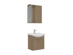 Set mobile lavabo con specchio (2 pezzi) "Purus 55" - 55 x 50 x 58 cm - Rovere