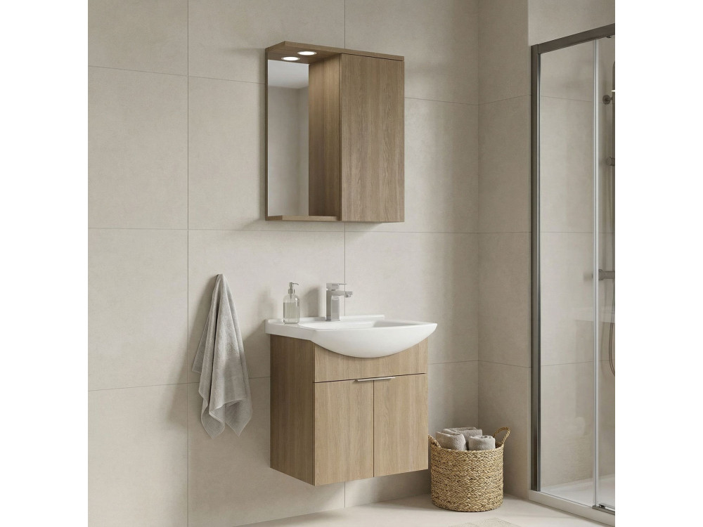 Set mobile lavabo con specchio (2 pezzi) "Purus 55" - 55 x 50 x 58 cm - Rovere